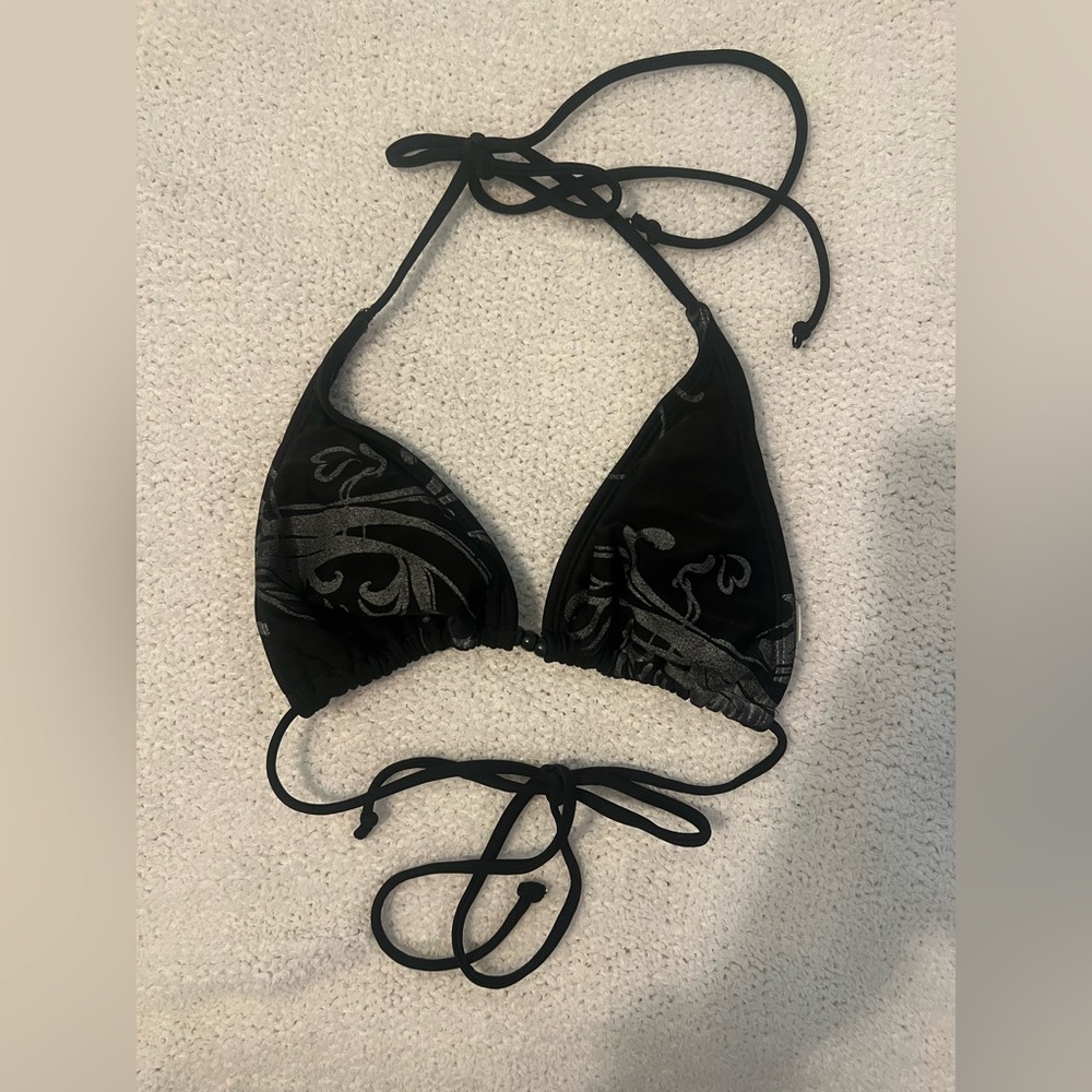 Black floral triangle bikini top